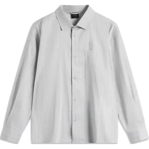LiNing Wade Series Striped Button Lapel Loose Casual Long Sleeve Shirt Men's Mist Gray Stripes