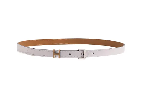 HERMES Palladium Plated Calfskin Leather Belts Women's Width 1.5cm