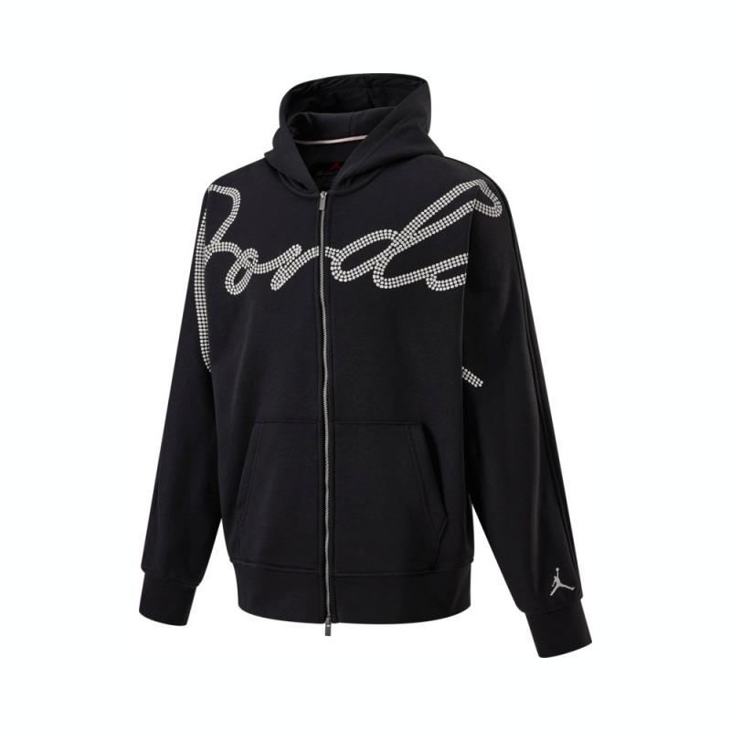 Jordan Sports basketball long-sleeve for gym with hood, cardigan with zipper, jacket, black sweatshirt