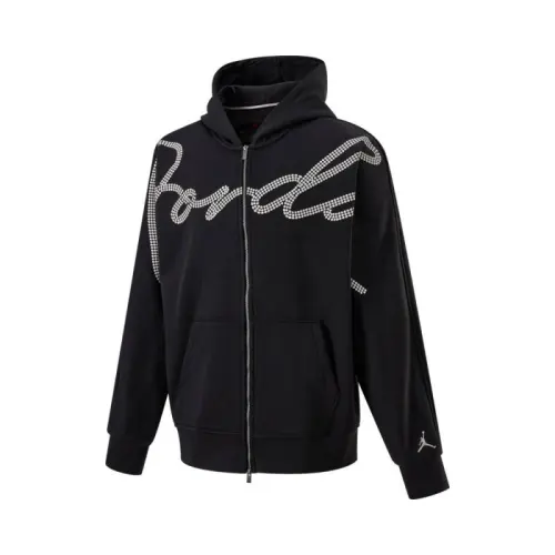 Jordan Sports basketball long-sleeve for gym with hood, cardigan with zipper, jacket, black sweatshirt