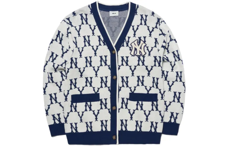MLB Monogram Sweaters Unisex Blue With White Lettering V-neck Moderate