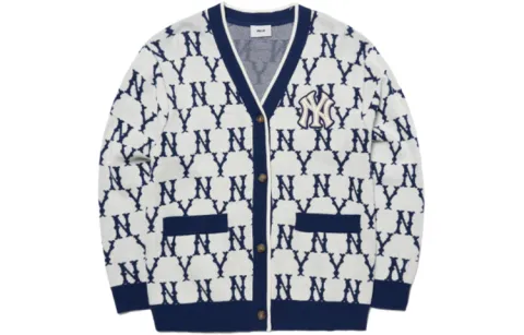 MLB Monogram Sweaters Unisex Blue With White Lettering V-neck Moderate