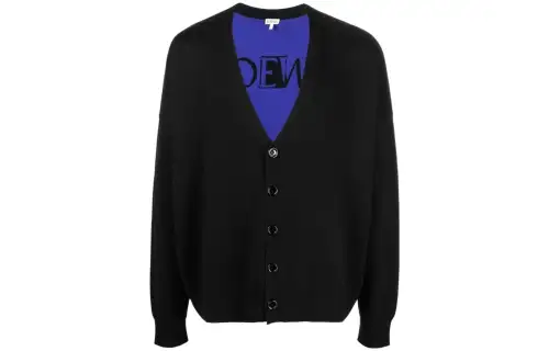 LOEWE Sweaters Men's Black V Neck Moderate Cardigan