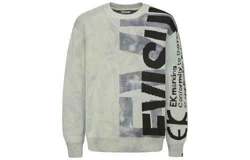 EVISU Knitwear Men's Silver Gray Crew Neck Moderate Other