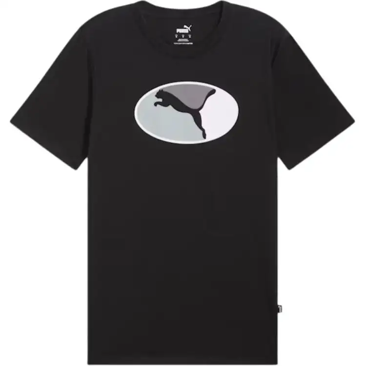 PUMA T Shirts Men's Black Crew Neck Moderate Straight Fit
