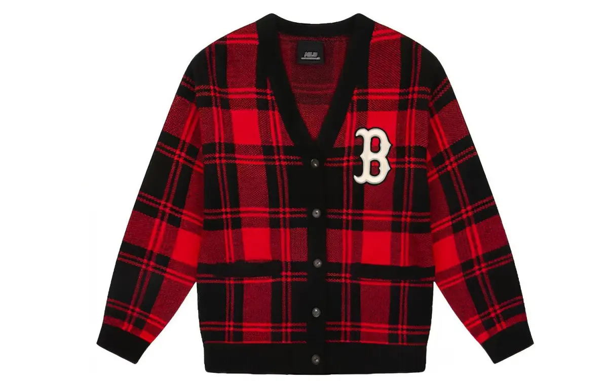MLB Knitwear Unisex Red V-neck Moderate Cardigan