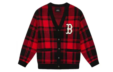 MLB Knitwear Unisex Red V-neck Moderate Cardigan