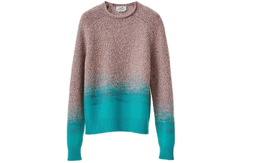 HERMES Cashmere Sweaters Men's Coffee Crew Neck Moderate
