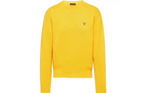 PRADA Cashmere Sweaters Men's Yellow Crew Neck Moderate