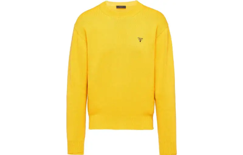 PRADA Cashmere Sweaters Men's Yellow Crew Neck Moderate