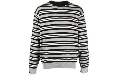 KENZO Floral Embroidered Striped Knitted Sweater