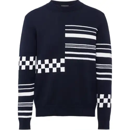 PRADA Cashmere Sweaters Men's Blue Crew Neck Moderate