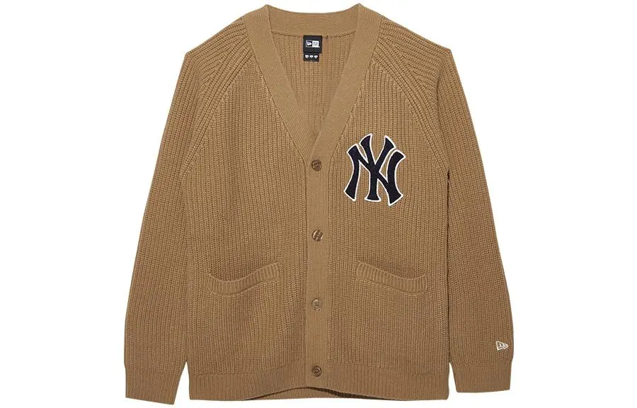 New Era Sweaters Unisex Khaki V-neck Moderate Cardigan