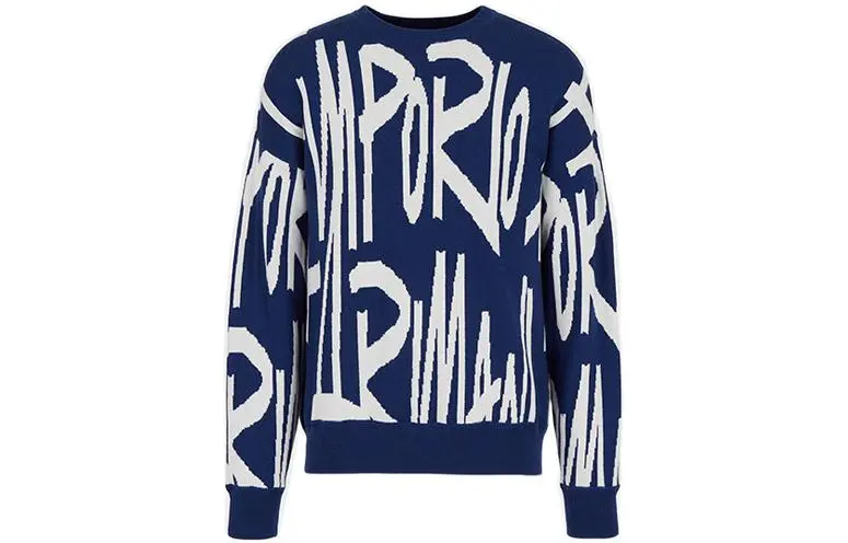 EMPORIO ARMANI Cashmere Sweaters Men's Blue Crew Neck Moderate