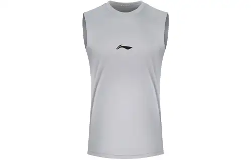 Li Ning Tank Tops Men's Coin Gray Crew Neck Moderate Straight Fit