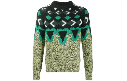 PRADA Cashmere Sweaters Men's Green Crew Neck Moderate