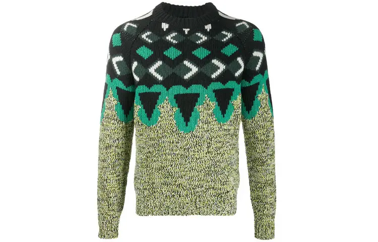 PRADA Cashmere Sweaters Men's Green Crew Neck Moderate