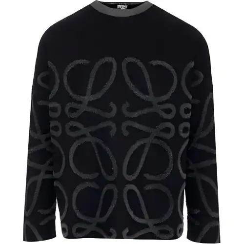 LOEWE Sweaters Men's Black Crew Neck Moderate Base Layer