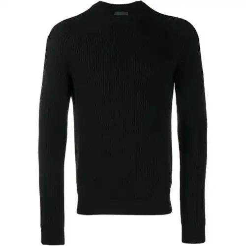 PRADA Sweaters Men's Black Crew Neck Moderate Base Layer
