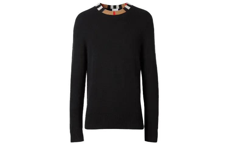 Burberry Cashmere Sweaters Men's Black Crew Neck Moderate