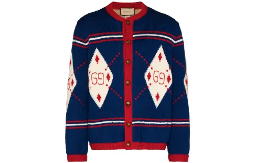 GUCCI Cashmere Sweaters Men's Blue Crew Neck Moderate