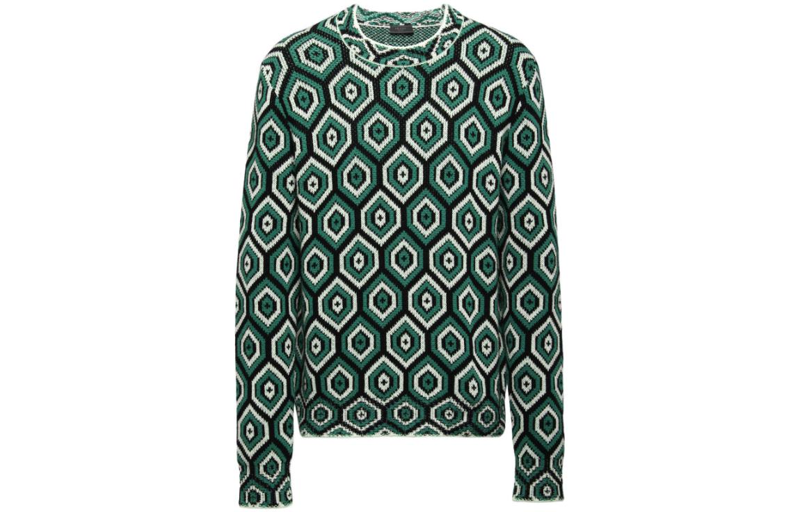 PRADA Cashmere Sweaters Men's Grass Green Crew Neck Moderate