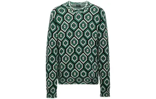 PRADA Cashmere Sweaters Men's Grass Green Crew Neck Moderate