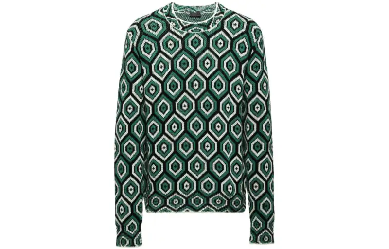 PRADA Cashmere Sweaters Men's Grass Green Crew Neck Moderate