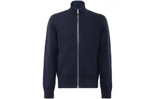 PRADA Sweaters Men's Navy Blue Stand Collar Moderate Cardigan