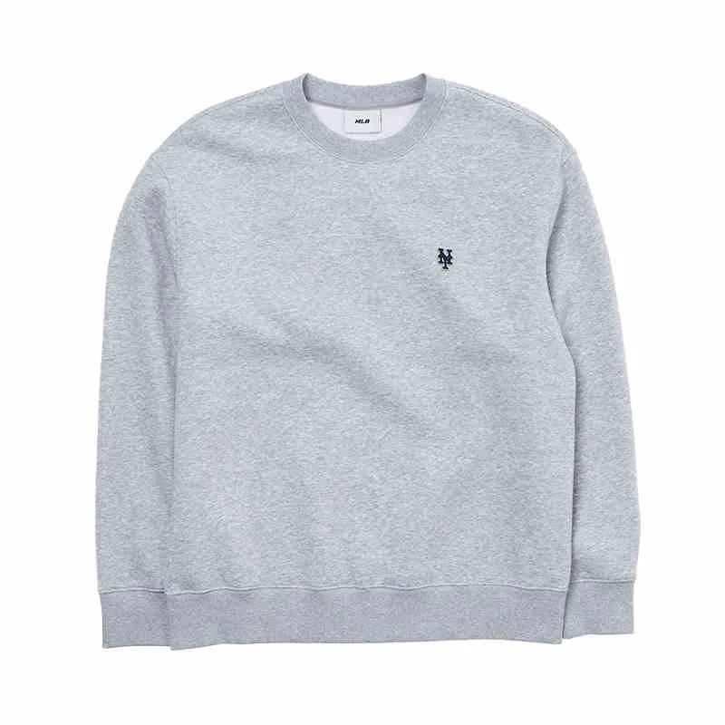 MLB New York Mets Versatile Crew Neck Pullover Fleece Lined Long Sleeved Sweatshirt Unisex Heather Gray