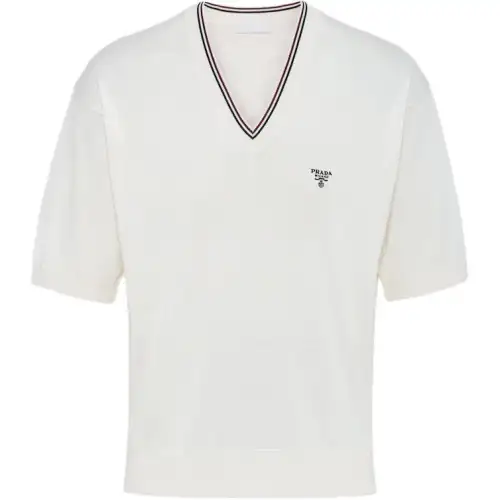 PRADA Sweaters Men's White V Neck Moderate Other