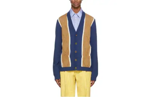 GUCCI Knitwear Men's Blue V Neck Moderate Cardigan