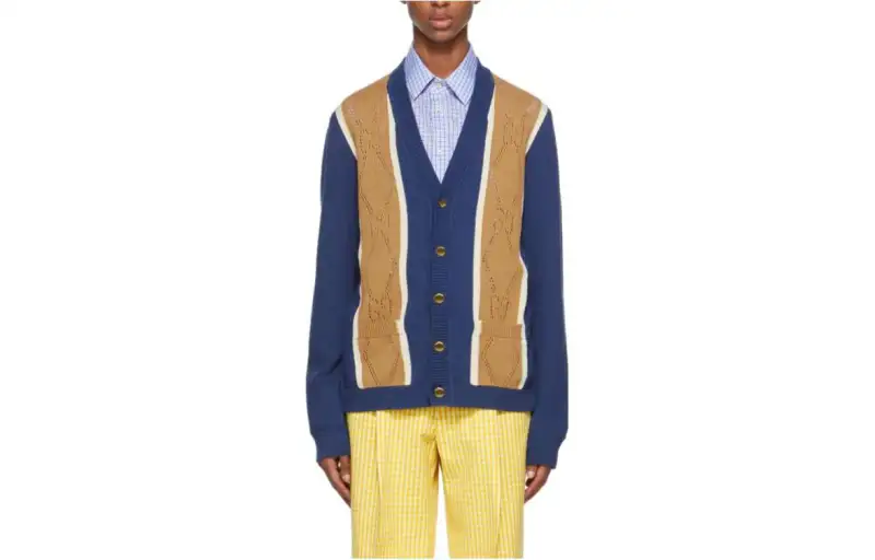 GUCCI Knitwear Men's Blue V Neck Moderate Cardigan