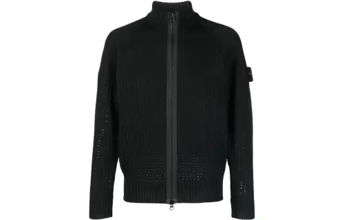 STONE ISLAND Sweaters Unisex Black Stand Collar Moderate Cardigan