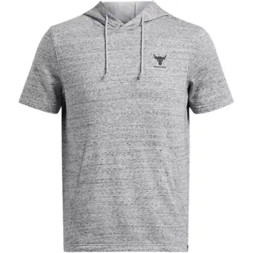 Under Armour Project Rock Terry Short Sleeve Hoodie Sweatshirt Men's Gray Medium Size Heather