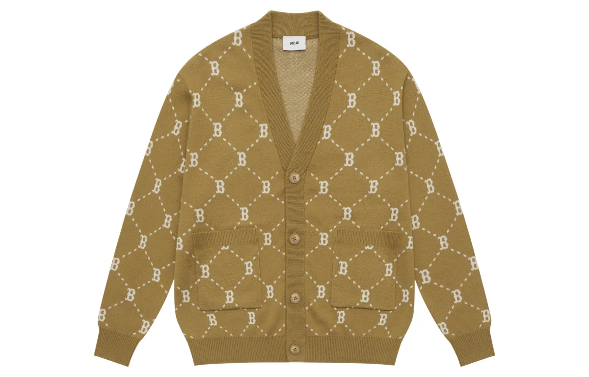 MLB MONOGRAM Collection Boston Red Sox 24FW Knitted Fabric Cardigan Unisex Camel