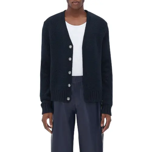 Bottega Veneta Cashmere Sweaters Men's Dark Blue V Neck Moderate