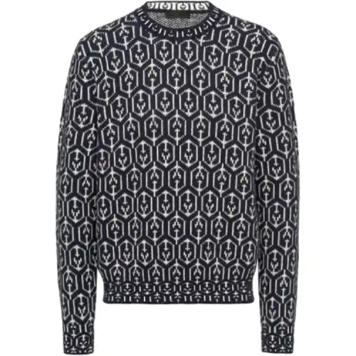 PRADA Cashmere Sweaters Men's Marine Blue Crew Neck Moderate