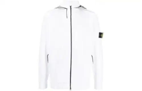 STONE ISLAND Sweaters Men's White Hooded Moderate Cardigan