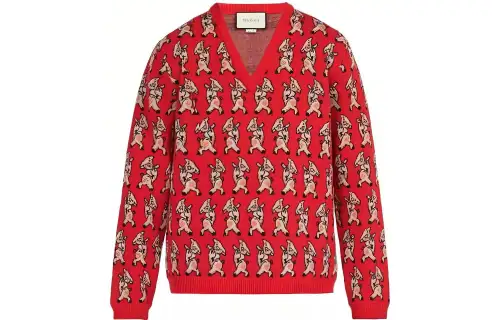 【Previous Season】wool pig print V-neck sweater