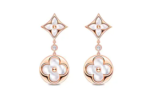 LOUIS VUITTON Color Blossom Long Earrings Pink Gold White Mother-Of-Pearl And Diamonds