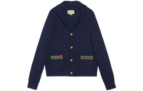 GUCCI Cashmere Sweaters Men's Marine Blue V Neck Moderate
