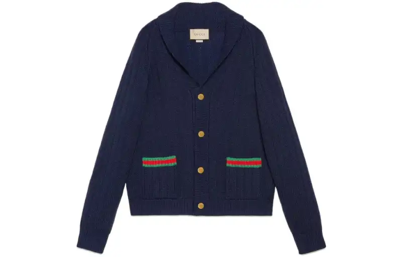 GUCCI Cashmere Sweaters Men's Marine Blue V Neck Moderate