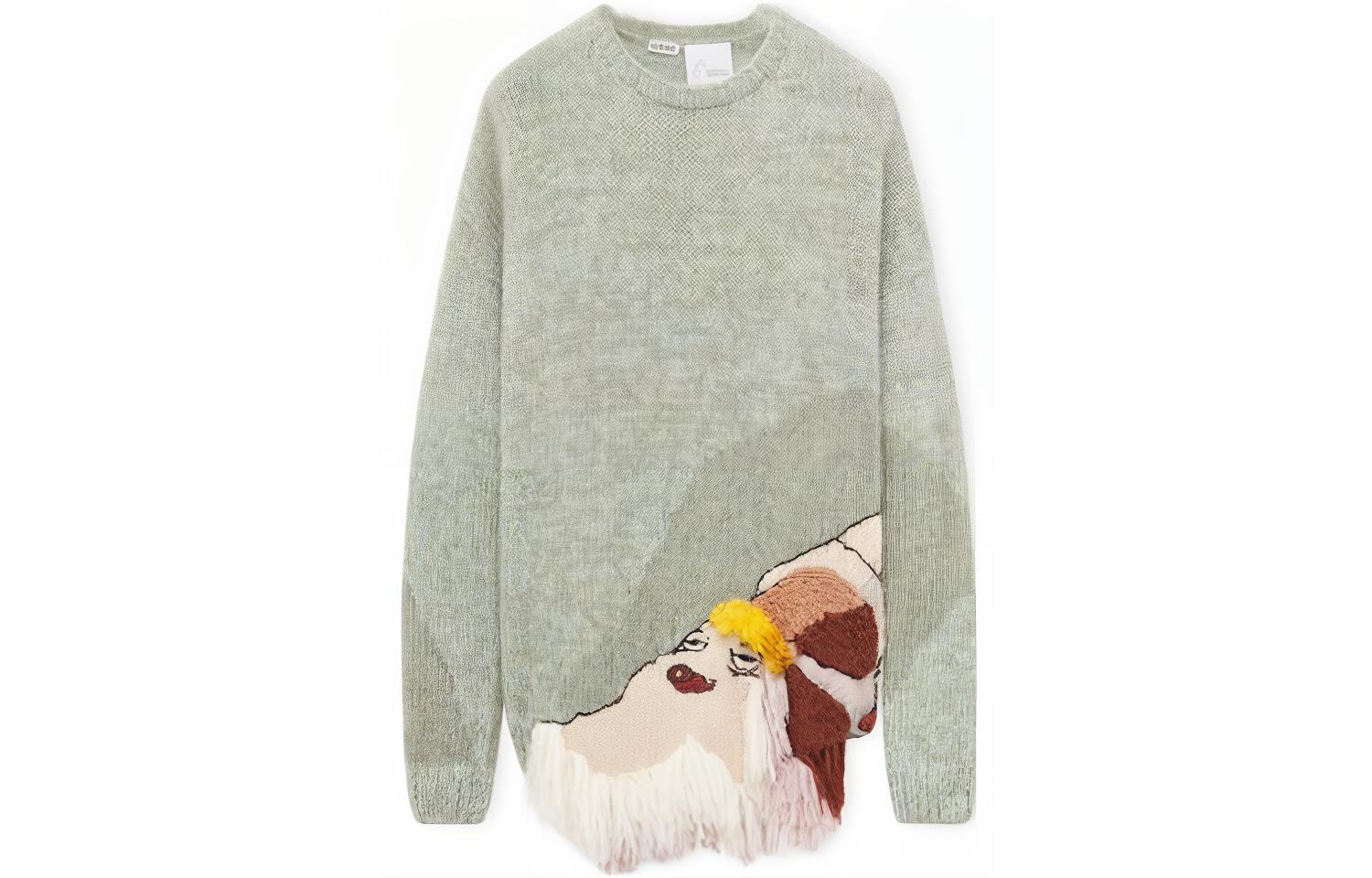 LOEWE X Howl's Moving Castle joint model SS23 cartoon character embroidered round neck pullover sweater, same style for men and women, fennel green