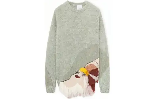 LOEWE SS23 Cashmere Sweaters Unisex Fennel Green Crew Neck Moderate
