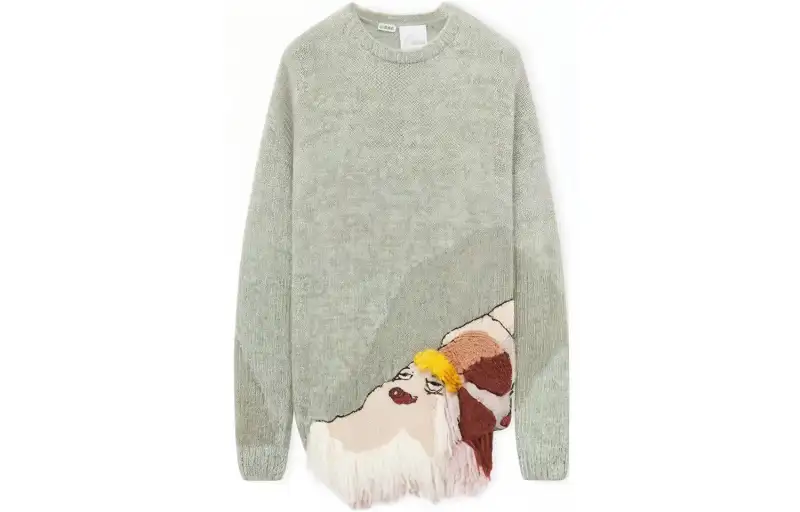 LOEWE SS23 Cashmere Sweaters Unisex Fennel Green Crew Neck Moderate