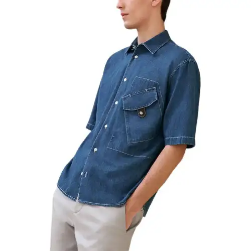 HERMES Shirts Men's Indigo Lapel Moderate Other
