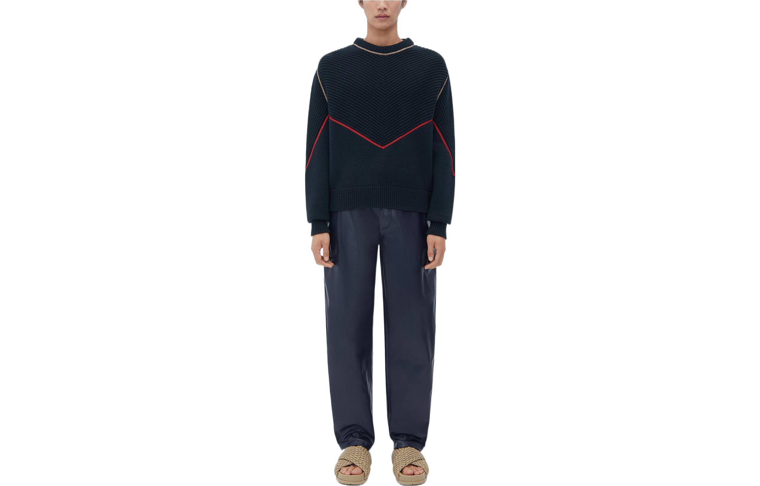 Bottega Veneta Cashmere Sweaters Men's Marine Blue Crew Neck Moderate