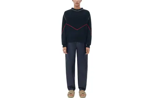 Bottega Veneta Cashmere Sweaters Men's Marine Blue Crew Neck Moderate