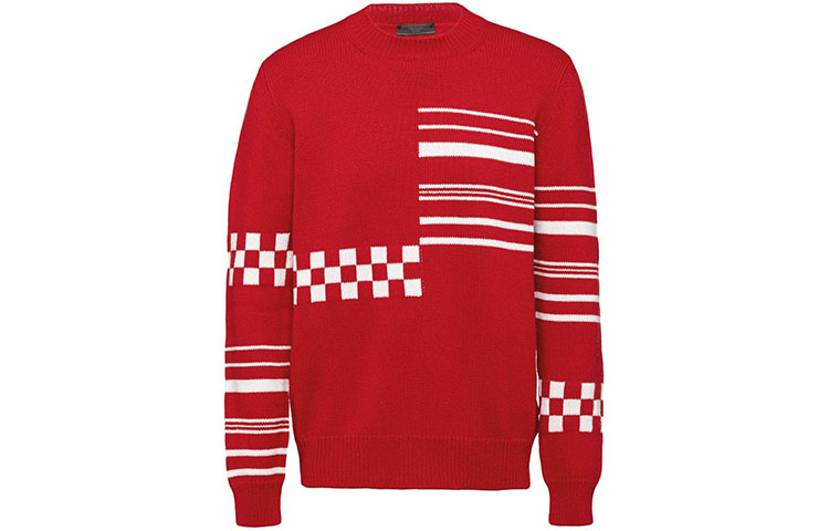 PRADA Cashmere Sweaters Men's Red Crew Neck Moderate